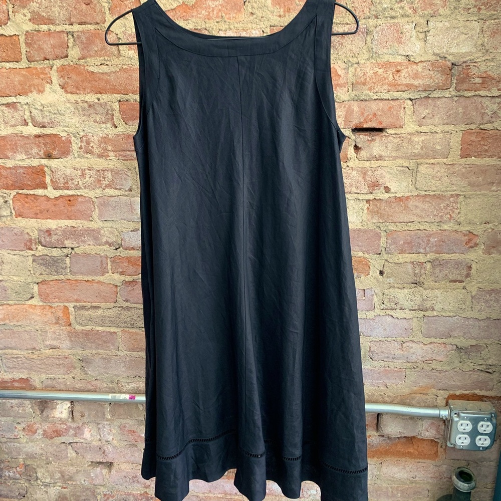 Andrea Jovine Black Detailed Linen Pocket Dress Size 4